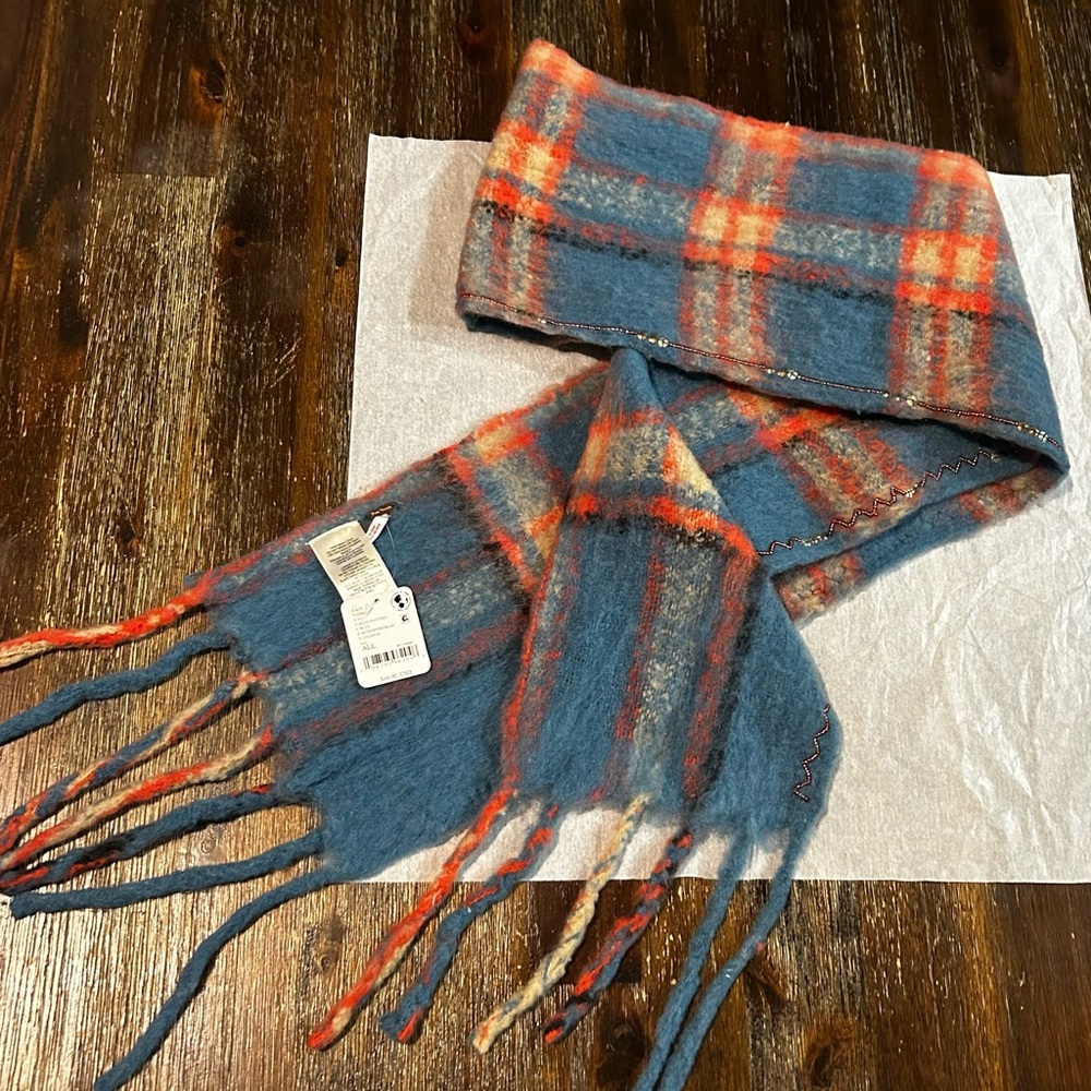 Free People Highland Plaid Skinny Scarf in Ivory Combo